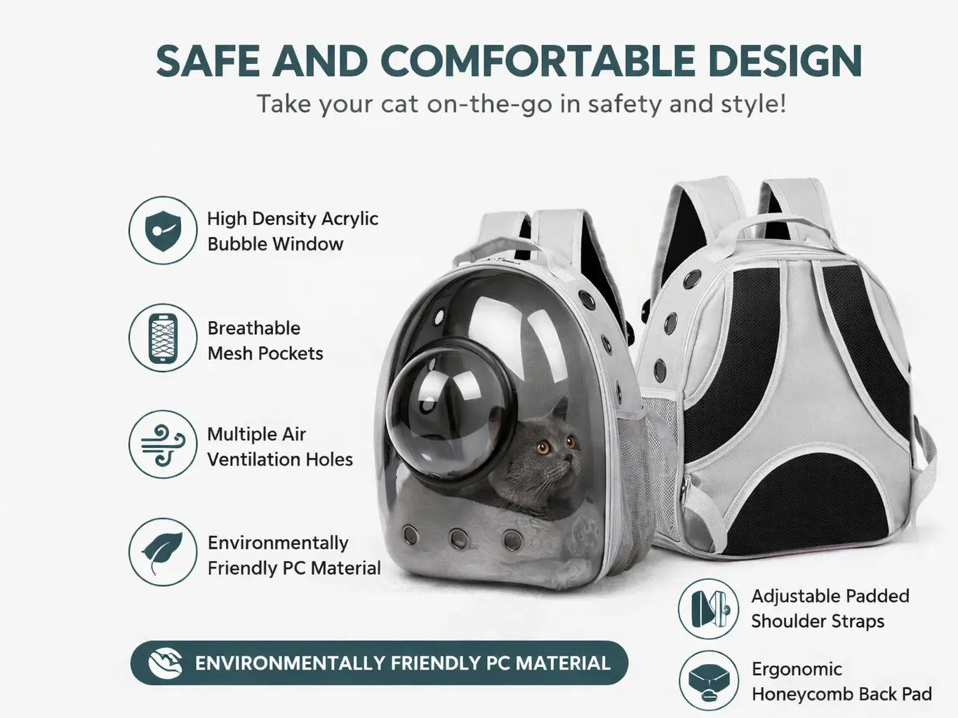 Transparent Breathable Cat Carrier Backpack with Bubble Window, Animal Carrier for Small Pets