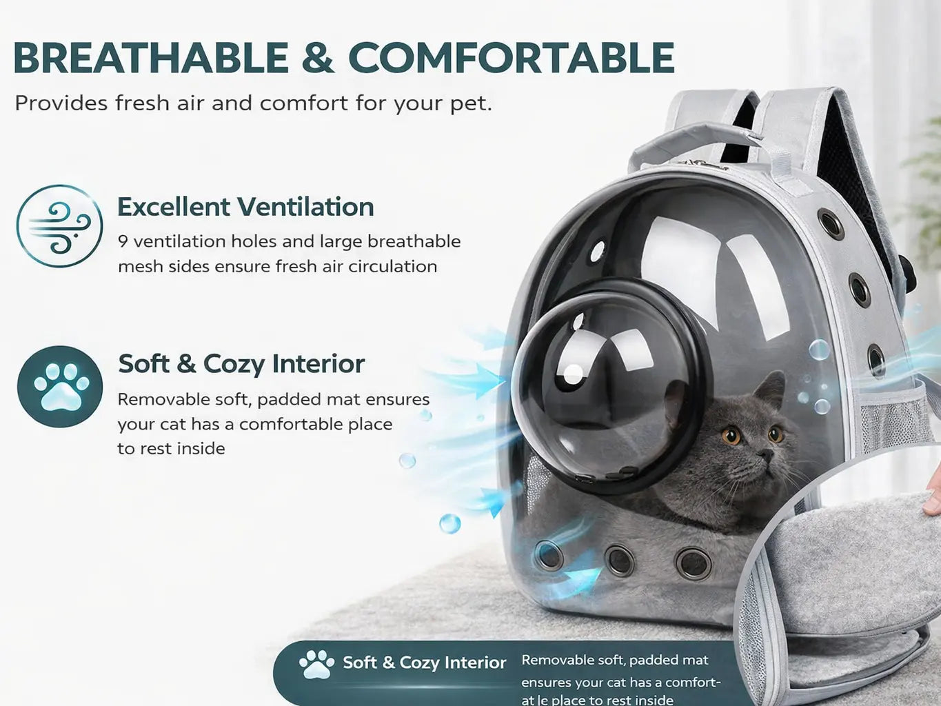 Transparent Breathable Cat Carrier Backpack with Bubble Window, Animal Carrier for Small Pets
