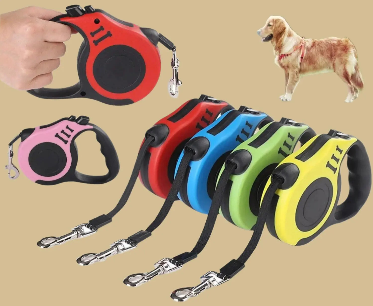Correa Retráctil Automática para Perro 5 Metros con Sistema de Freno de un Toque